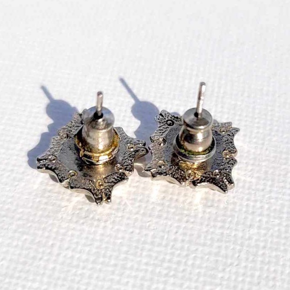 Vintage Square Gold Plated Stud Citrine Earrings - Picture 2 of 7